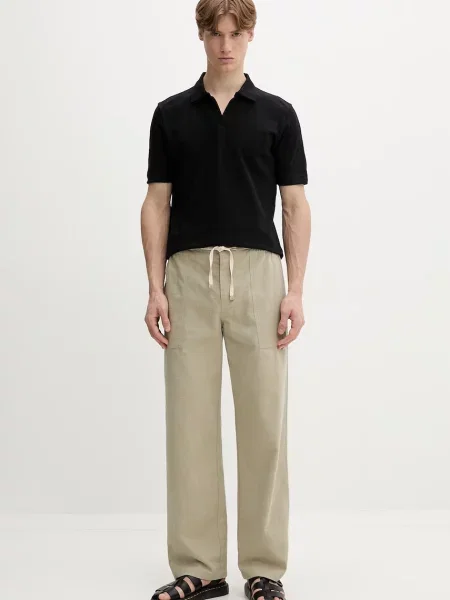Marc O'Polo polo majica z dodatkom lanu črna