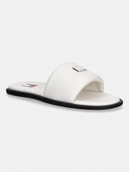 Tommy Jeans pantofle na plochém kožené TJW SOFT PADDED CASUAL SLIDE béžové