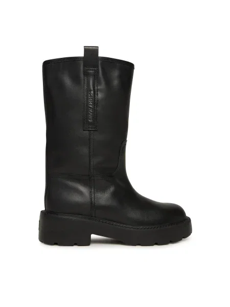 Tommy Jeans Botine Tjw Leather Mid Tubular Boot negru