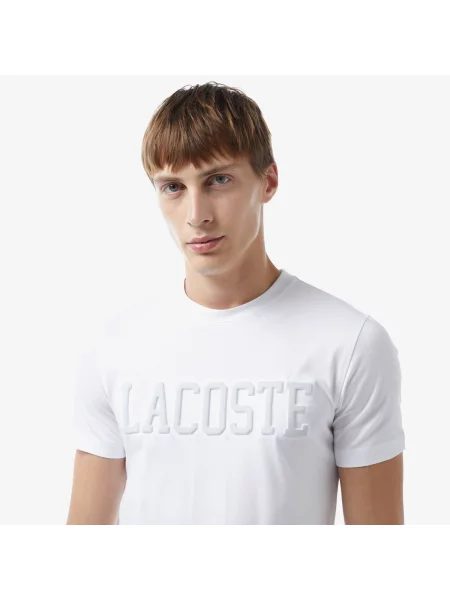 Lacoste Koszulka Slim Fit Z Okrągłym Dekoltem I Nadrukiem biały