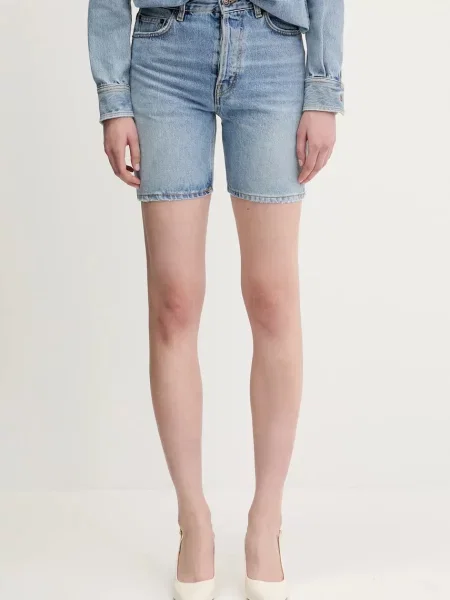 Fiorucci pantaloni scurți jeans Bermuda Denim uni high waist albastru