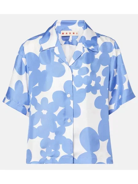 Cămașă Marni de mătase cu model floral albastru