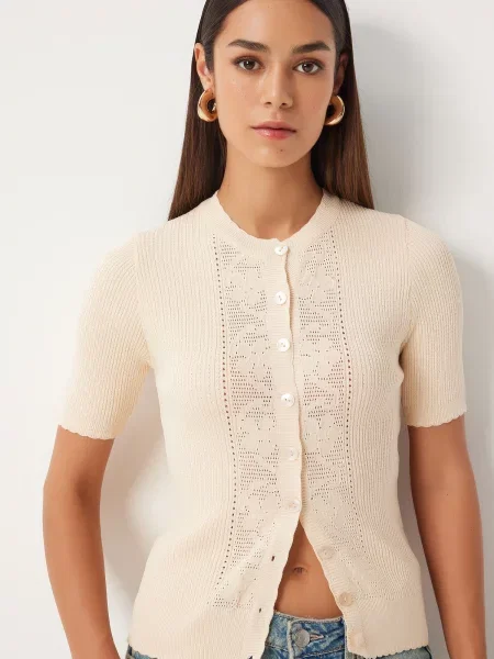Happiness İstanbul Cream Openwork Seasonal Knitwear Cardigan