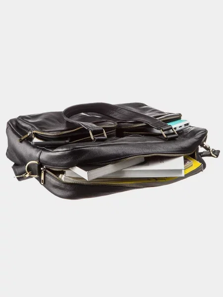 Кожаная сумка для ноутбука Shvigel черная