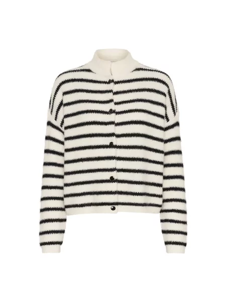 Krótki kardigan Gestuz wełniany w paski czarny