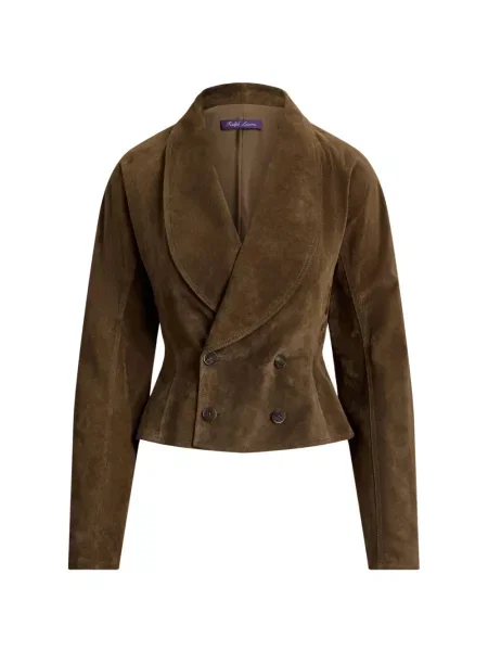 Geacă Ralph Lauren Collection din piele de căprioară cu două rânduri de nasturi maro