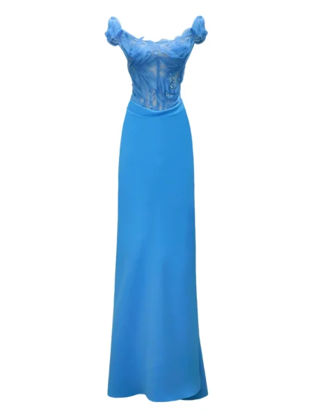 Rochie Gemy Maalouf cu model floral de costum albastru