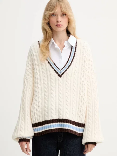 Gestuz pulover de lână călduros bej