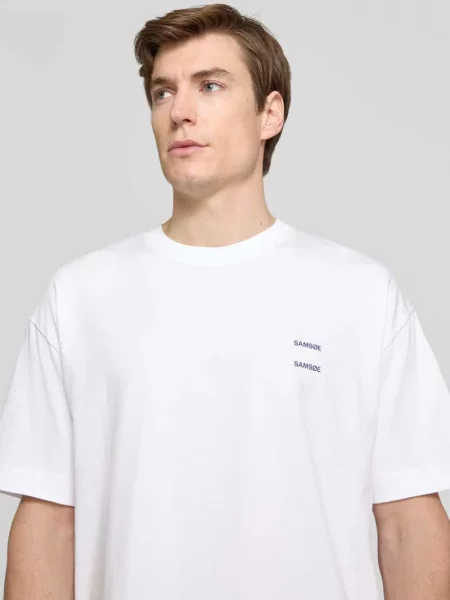 T-shirt o kroju oversized z prążkowanym okrągłym dekoltem model ‘JOEL’ Samsoe Samsoe biała