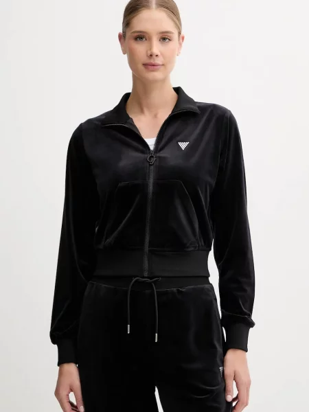 Guess bluza welurowa COUTURE gładka czarny