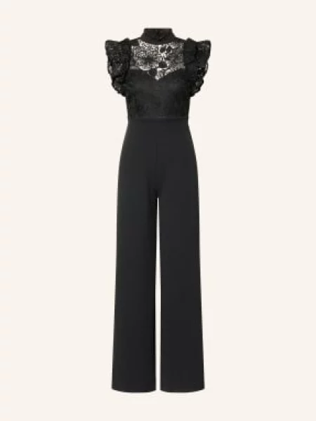 Lipsy Kombinezon Z Koronką schwarz czarny