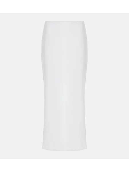 Fustă midi Norma Kamali cu talie înaltă până la genunchi alb