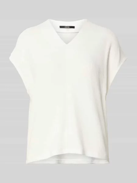 Dzianinowa koszulka Someday z dekoltem w serek z krótkim rękawem biała