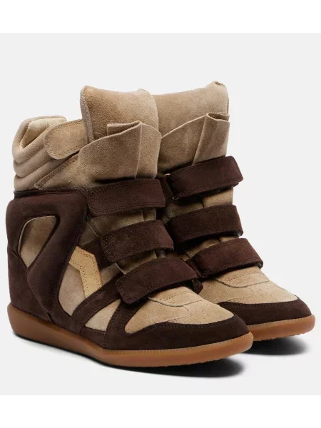 Sneakerși Isabel Marant din piele de căprioară cu pană bej