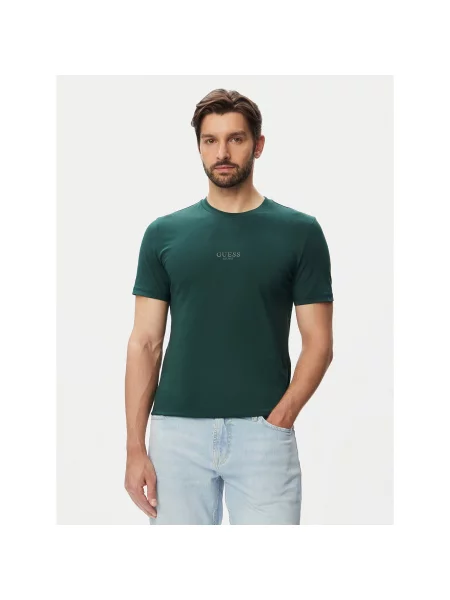Guess Majica Temno Slim Fit zelena