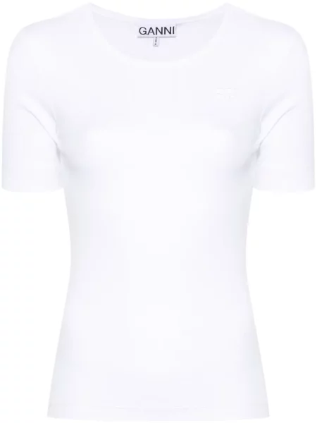 Tricou Ganni cu broderie alb