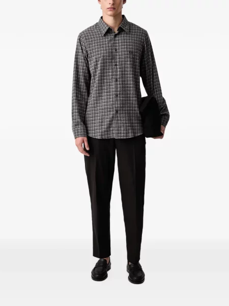 Cămașă Armani Exchange cu broderie în carouri gri