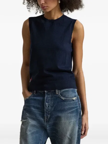 Gulerat tricou polo Polo Ralph Lauren cu decolteu în V fără mâneci maro