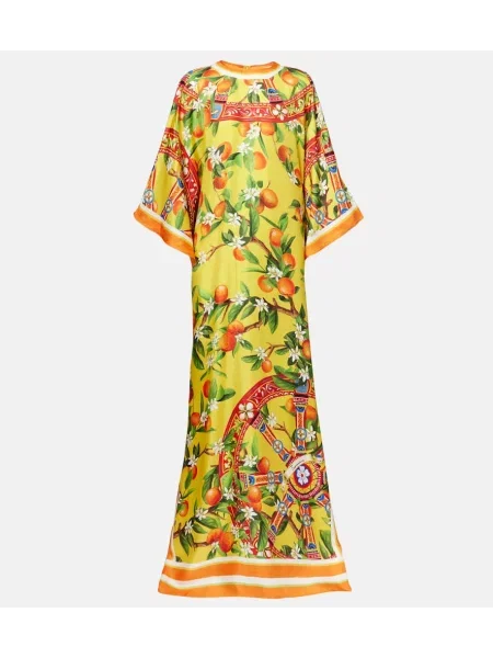 Rochie maxi Dolce&gabbana de mătase cu imagine de costum galben