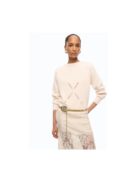 Sweter Pinko wełniany z wzorem argyle beżowy