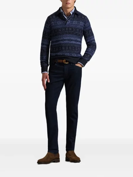 Dlouhá pruhovaná s límcem kšiltovka Polo Ralph Lauren modrá