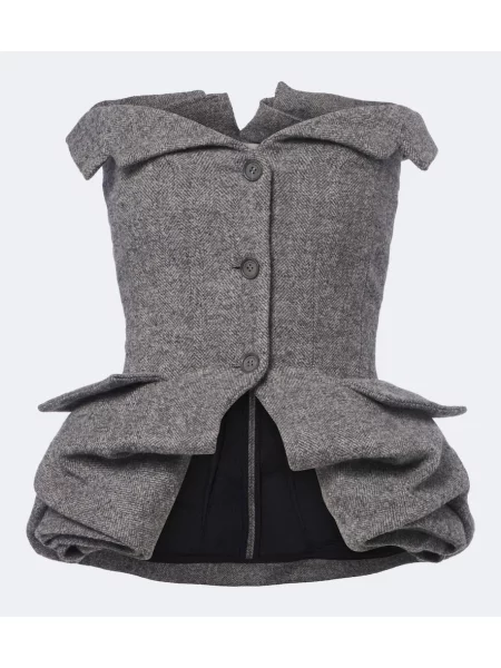 Top Magda Butrym de lână cu model herringbone gri