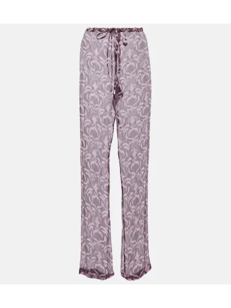 Pantaloni Dries Van Noten de mătase cu imagine roz