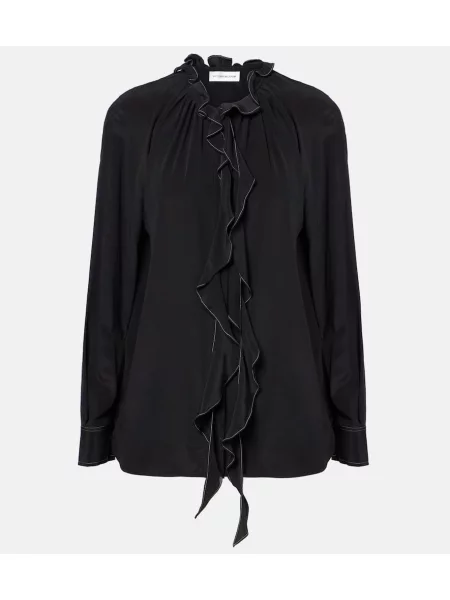 Bluză Victoria Beckham de mătase cu volane negru