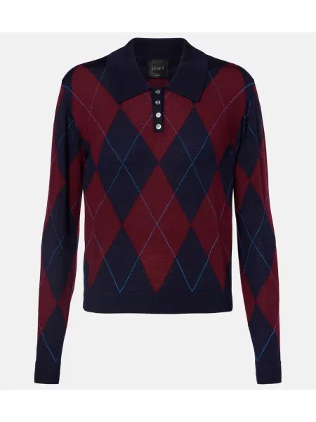 Vlnený sveter Leset s vzorom argyle modrá