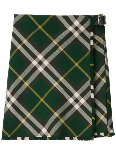Fustă Burberry de lână în carouri verde