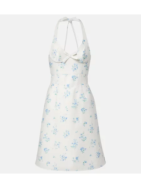 Rochie Shushu/tong cu model floral cu gât halter alb
