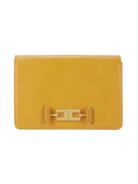 Torebka crossbody Elisabetta Franchi z logo skórzana żółta