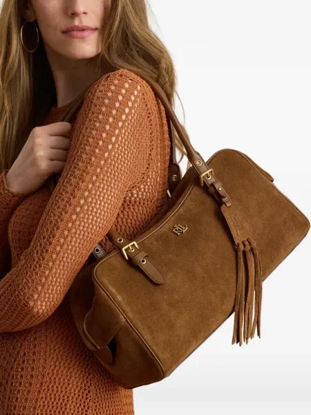 Geantă Lauren Ralph Lauren din piele de căprioară maro