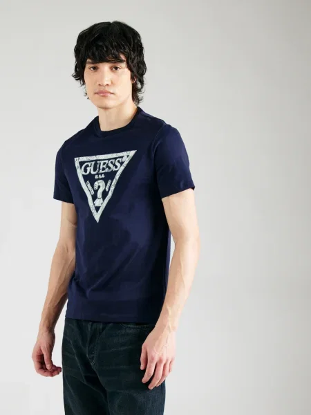Guess Tricou Bleumarin alb