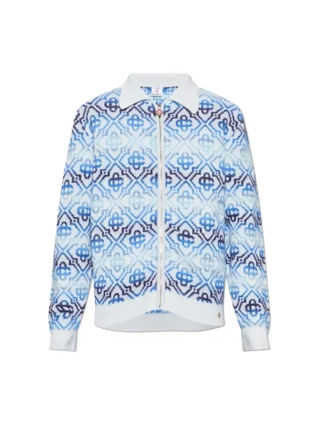 Kardigan Casablanca wełniany z długim rękawem casual niebieski