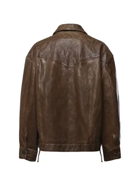 Gėlėta odinė striukė Golden Goose ruda