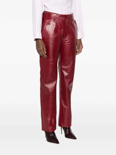 Pantaloni Isabel Marant din piele roșu