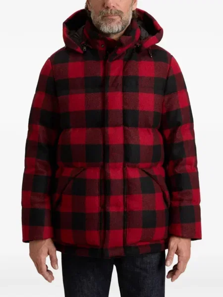Geacă cu puf Woolrich în carouri roșu