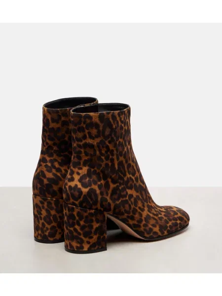 Cizme scurte Gianvito Rossi din piele de căprioară cu imagine cu model leopard maro