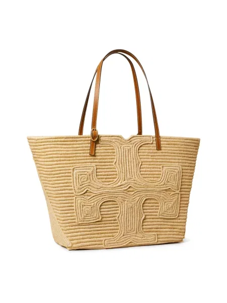 Torba plażowa Tory Burch skórzana beżowa