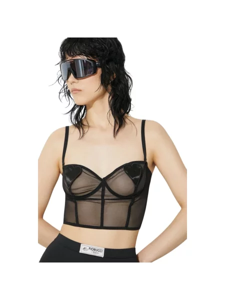 Top Fiorucci tiulowy w serca bez rękawów czarny