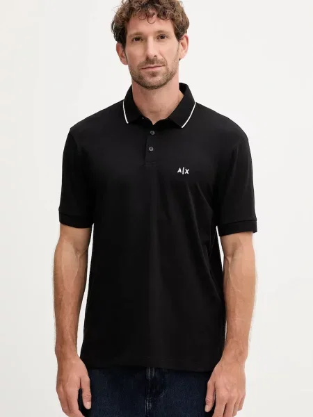 Тениска с яка Armani Exchange с изчистен дизайн черно