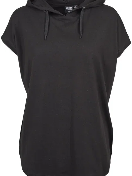 Jachetă-cămașă Urban Classics fără mâneci cu glugă din jerseu negru