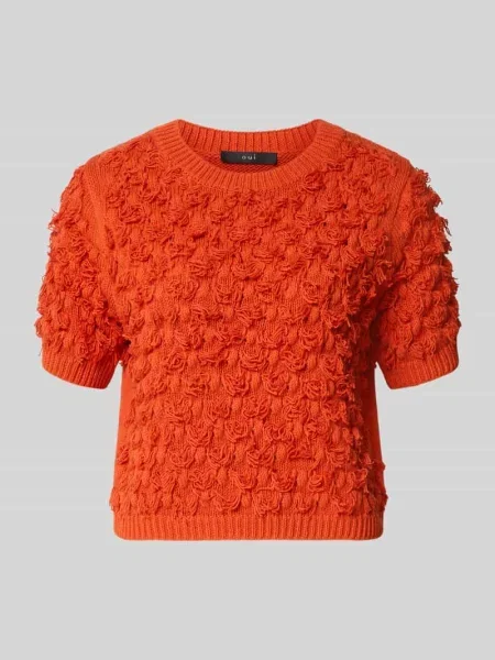 Sweter z dzianiny z okrągłym dekoltem i rękawem o dł. Oui czerwony