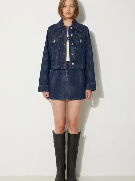 Rifľová sukňa Kenzo Mini Skirt Stripped Jacquard modrá