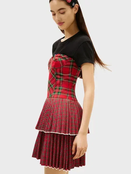 Картата джинсова сукня Tommy Jeans червона