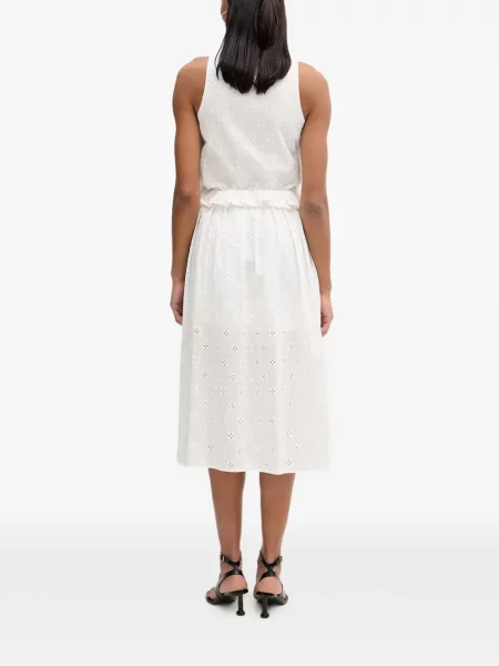 Rochie midi Isabelle Blanche cu broderie alb