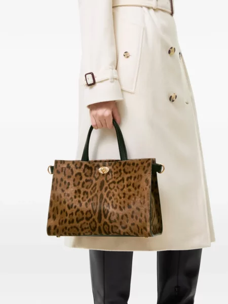 Geantă shopper Burberry cu imagine cu model leopard maro