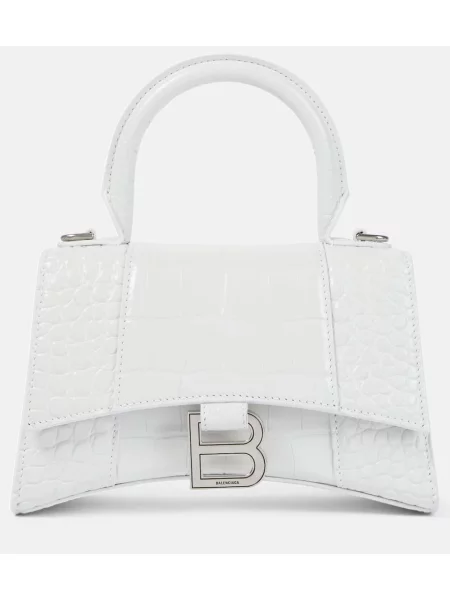 Кожена кожена чанта Balenciaga Hourglass бяло