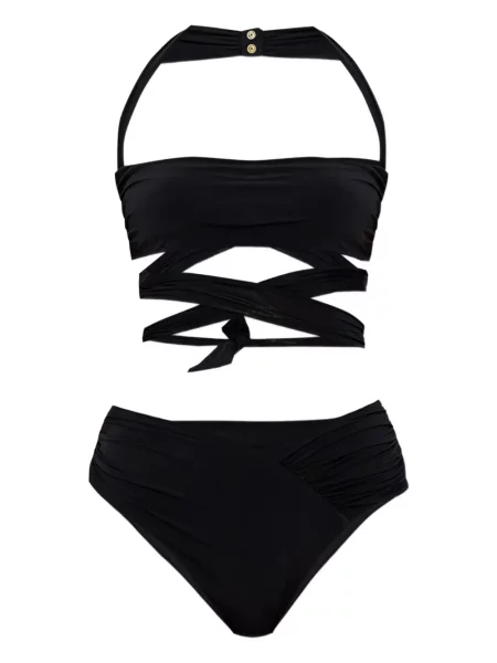 Bikini Balmain z dekoltem halter kopertowy czarny